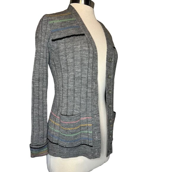 Kenny Classics VTG Women Cardigan Size 14 Long Sleeve Button Grey stripes pocket - Picture 7 of 8